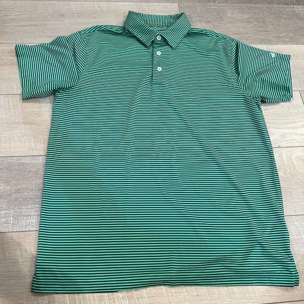 MICHEL ROUEN PERFORMANCE POLO GREEN BLUE STRIPE MEDIUM MENS